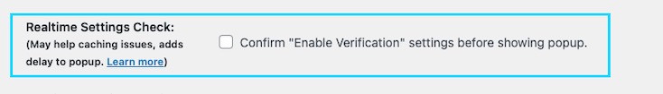 Realtime settings check screenshot of plugin page options