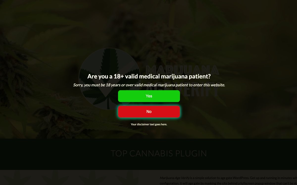 Screenshot plugin cannabis age gate Free 18+ Medical