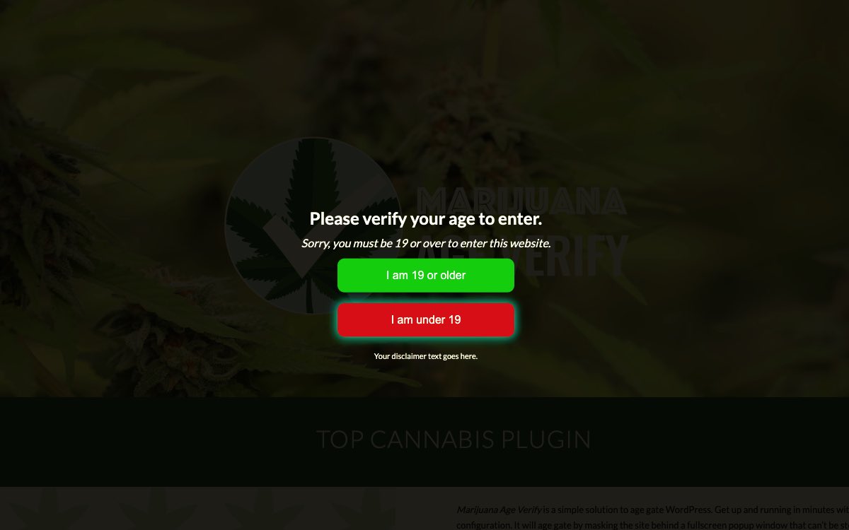 Screenshot plugin cannabis age gate Free 19+ Recreational