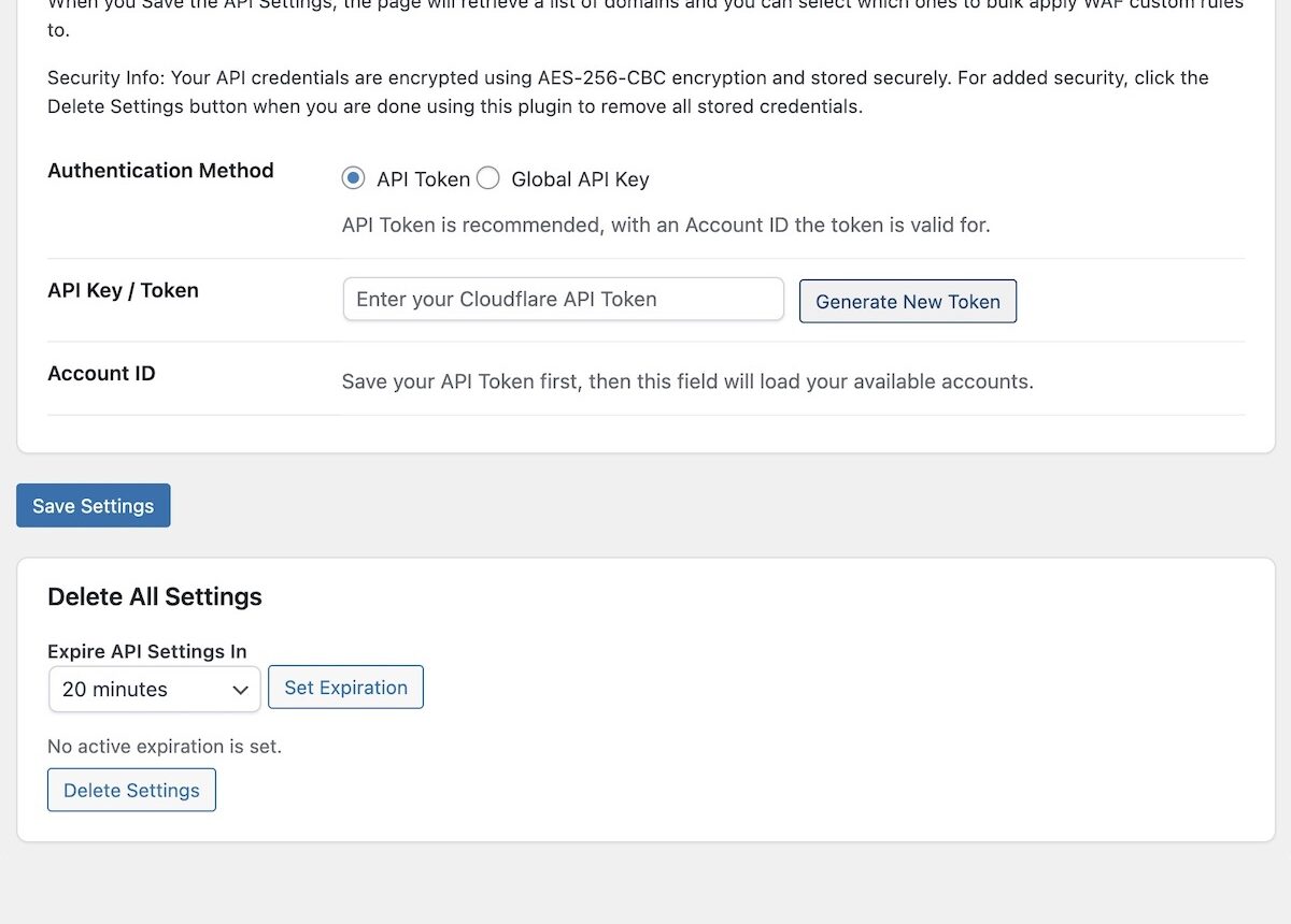 WAF API Token with Generate Token Button